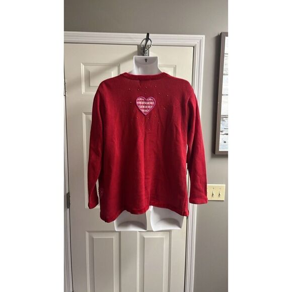 The Quacker Factory Valentine Cardigan Sweater Beaded Hearts Red/Pink Medium - Picture 13 of 16